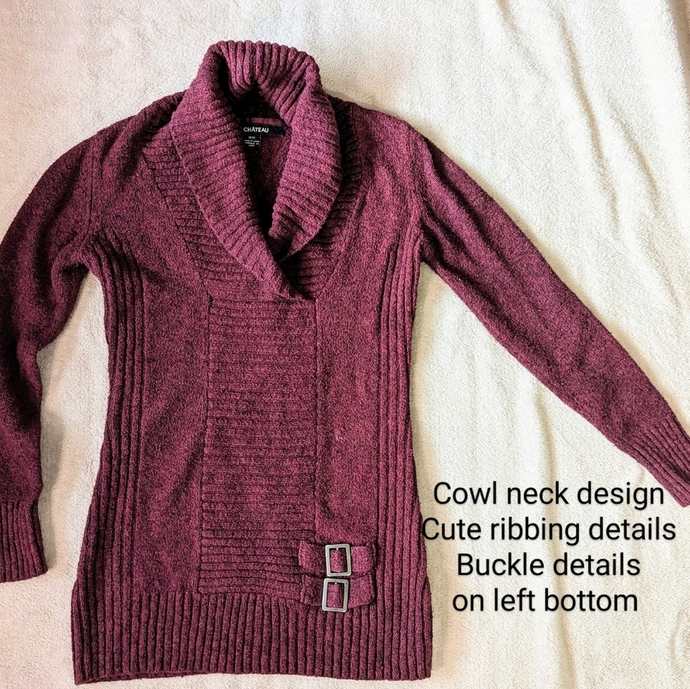 Le Chateau size Medium burgundy/wine cowl neck sweater, used condition